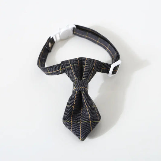 Adjustable British Style Plaid Bow Tie Pet Collar